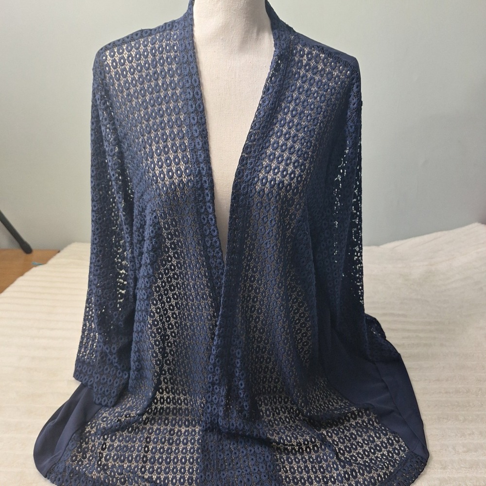 Chico's Easywear Open Lace Front Cardigan Womens 3 (US XL) Navy Boho Artsy